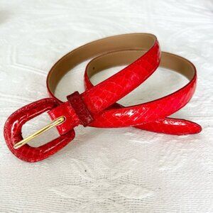 Vintage Red Snakeskin Leather Belt Size Medium